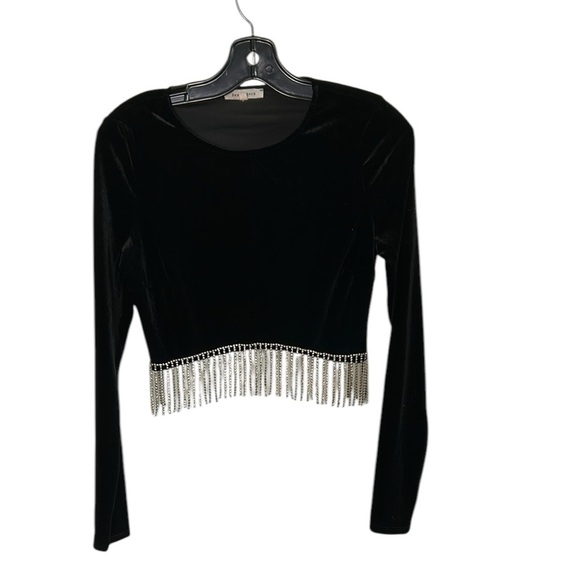 BEAR DANCE velvet crop top with rhinestone fringe . Black,like new! - Picture 1 of 11